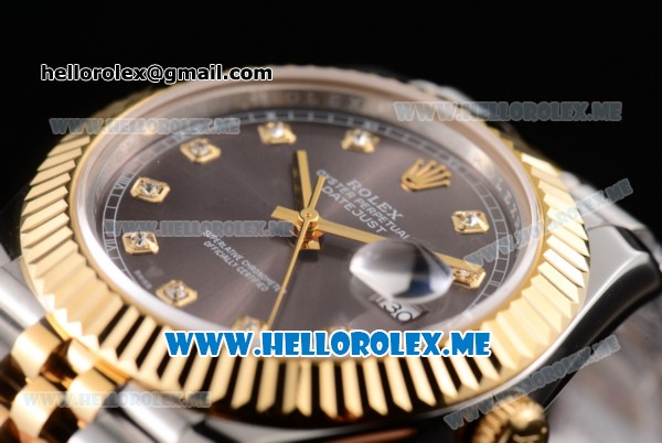 Rolex Datejust II Asia 2813 Automatic Two Tone Case/Bracelet with Brown Dial and Diamonds Markers (BP) - Click Image to Close